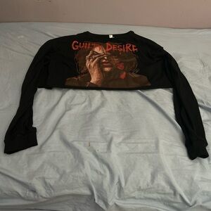 Black Long Sleeve Crop Top with Graphic Print